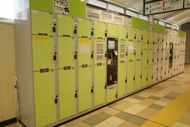 Coin lockers at a Japanese train station in multiple sizes for efficient storage