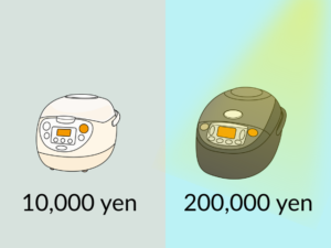 Illustration showing Japan’s rice cooker price range from ¥10,000 to ¥200,000