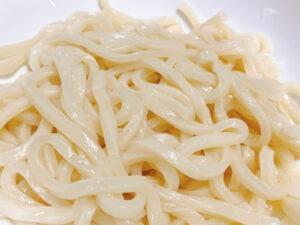 Thick Japanese noodles with a soft, chewy texture
