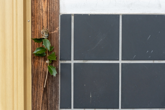 Hiiragi iwashi attached beside a doorway, placed outside near the entrance