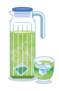 Illustration of mizudashi method using a pitcher and tea leaves in cold water