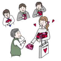 Illustration of giri chocolate being shared as a friendly gesture on Valentine’s Day in Japan 