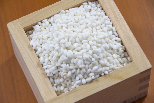 Raw mochigome (glutinous rice) used to make sekihan, shown before cooking