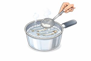 Niboshi simmering in a pot to make dashi