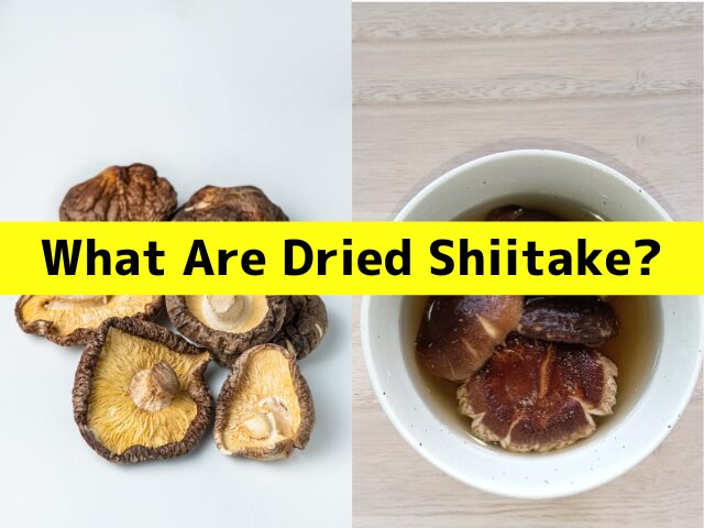 Dried shiitake mushrooms and shiitake soaking in water showing how dried mushrooms are used in Japanese cooking