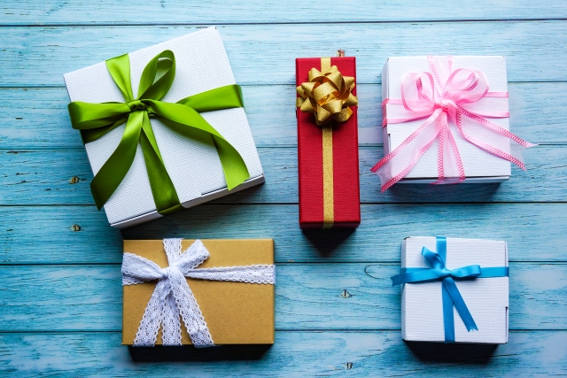 Colorful wrapped gift boxes often exchanged on White Day in Japan