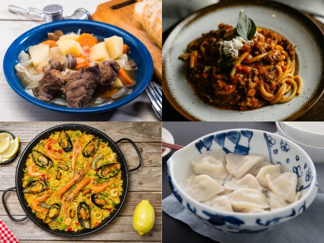 examples of umami ingredient combinations in world cuisine including pot au feu meat sauce paella and dumplings