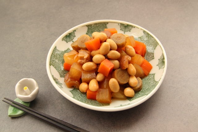 Japanese simmered vegetables cooked in a dashi-based broth