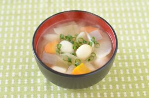Japanese miso soup made with tofu vegetables and niban dashi