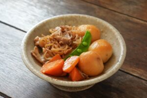 Nikujaga Japanese simmered meat and potatoes cooked with dashi
