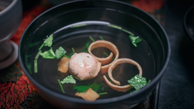 Japanese clear soup (suimono) made with delicate ichiban dashi