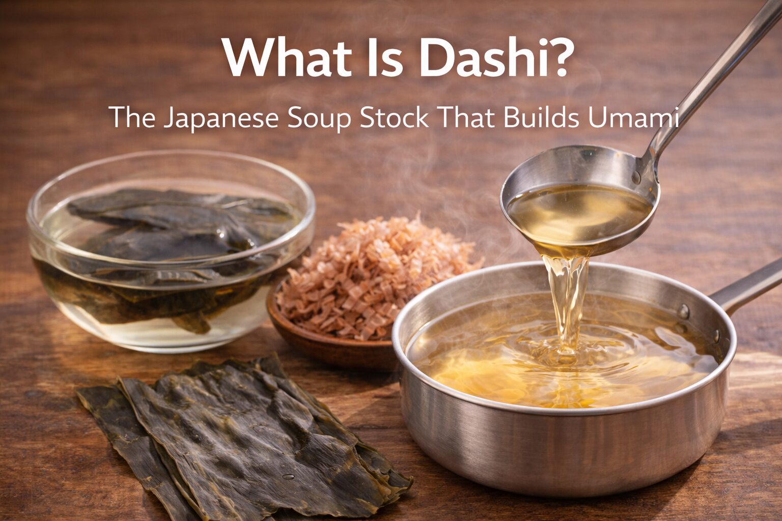 Japanese dashi soup stock made from kombu and katsuobushi, the foundation of umami in Japanese cooking