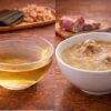 clear Japanese dashi broth next to cloudy Western meat broth comparison