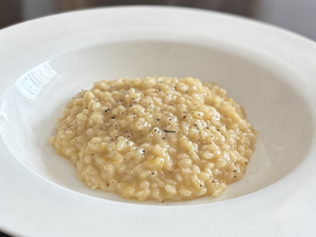 A creamy risotto made with dashi instead of traditional meat or vegetable broth.
