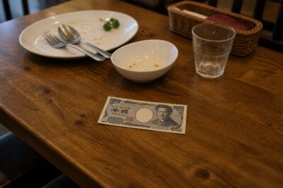 Money left on a restaurant table in Japan