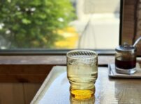 Glass of barley tea served at a Japanese restaurant table