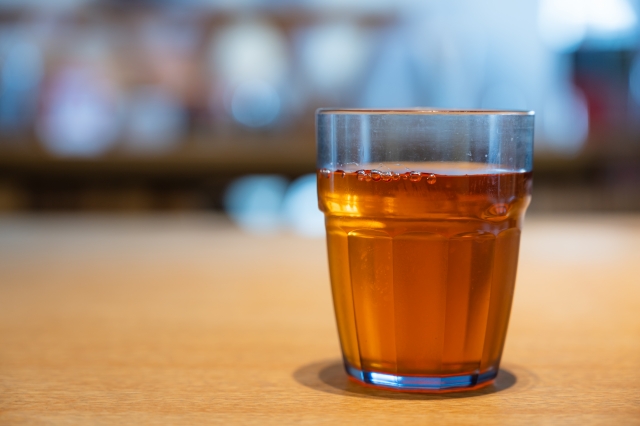 Glass of barley tea served cold in Japan