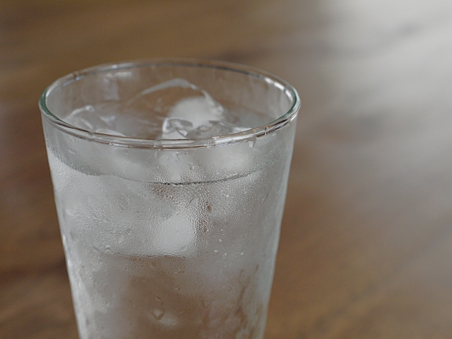 Glass of ice water served in a Japanese restaurant