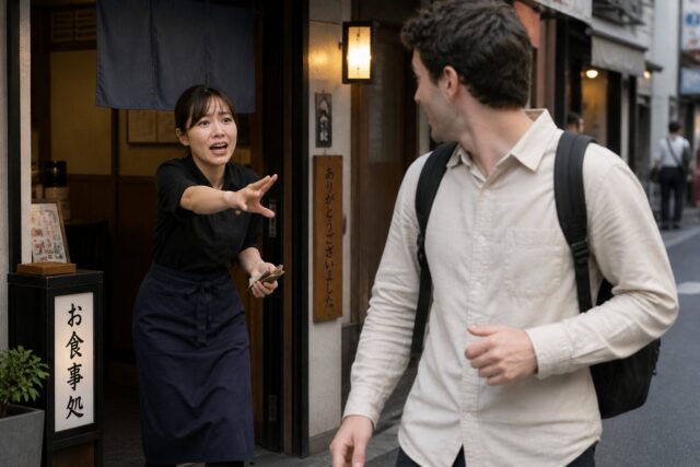Restaurant staff running after a customer to return money