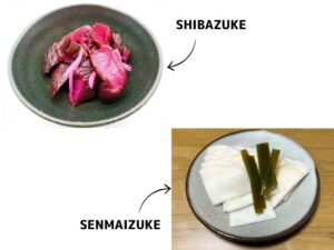 Shibazuke and senmaizuke, two contrasting regional pickles associated with Kyoto.