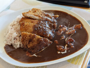 Japanese katsu curry with a breaded cutlet served over curry rice