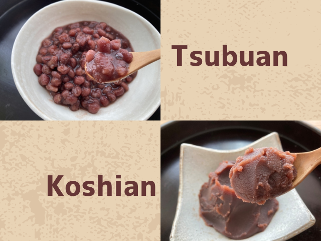 Comparison of tsubuan and koshian showing chunky and smooth styles of anko