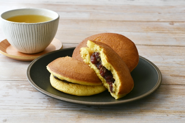 Dorayaki pancakes filled with anko on a plate