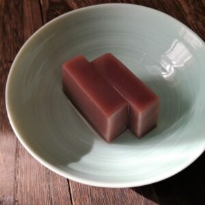 Yokan, a Japanese red bean jelly that pairs well with hojicha