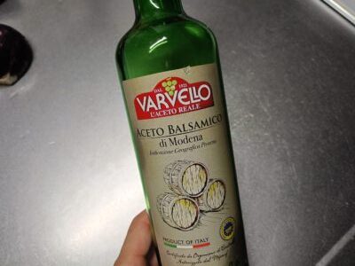 A bottle of balsamic vinegar used as an example of a non-Japanese vinegar.
