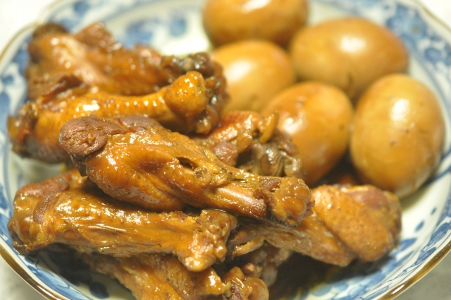 Japanese chicken drumettes and boiled eggs simmered in a sweet-and-sour vinegar and soy sauce mixture.
