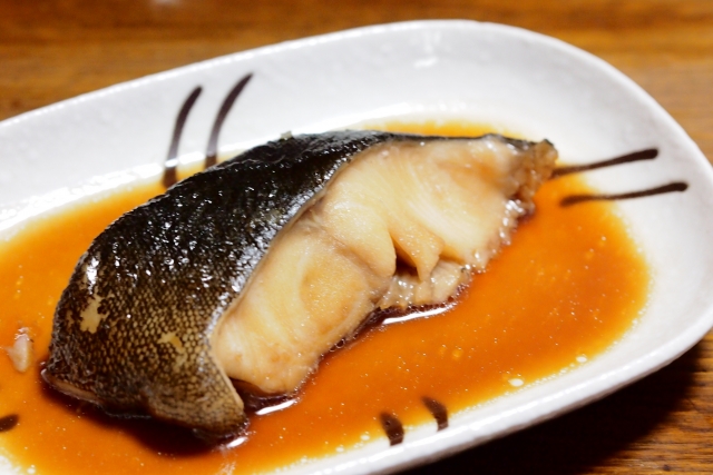 Japanese simmered fish cooked with soy sauce, mirin, and sake